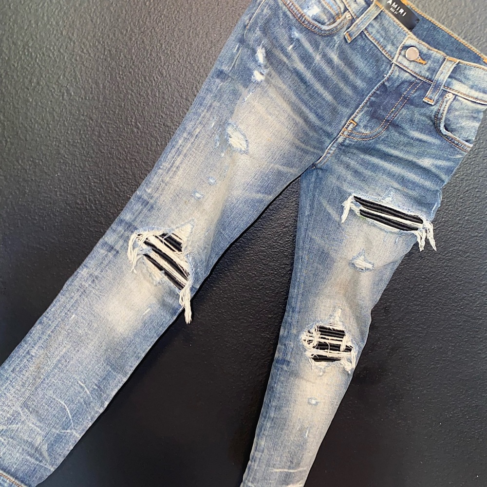 Amiri jeans for children leather details, size 6 boys